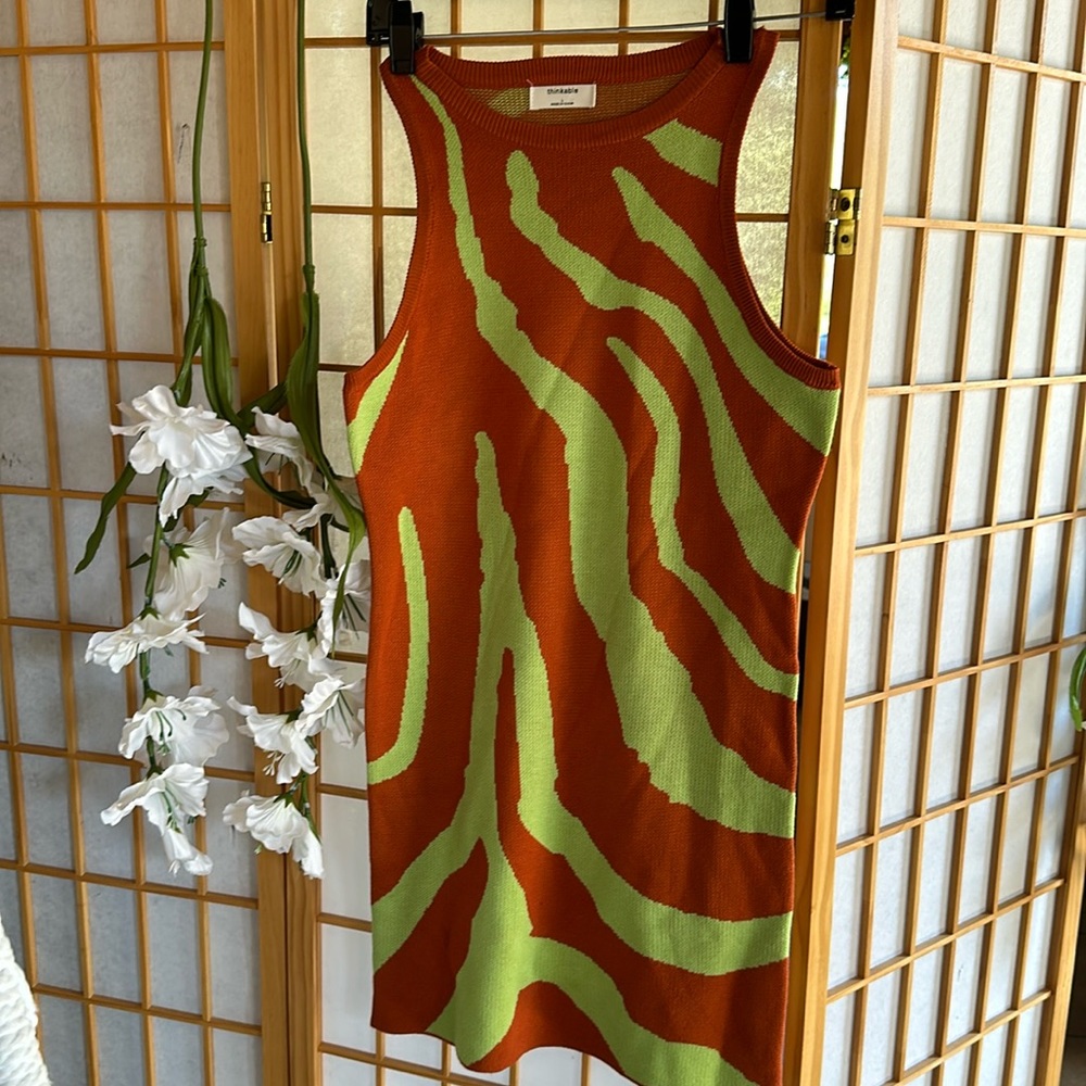 Thinkable Size M/L Tunic Sweater Mini Dress Orange Green